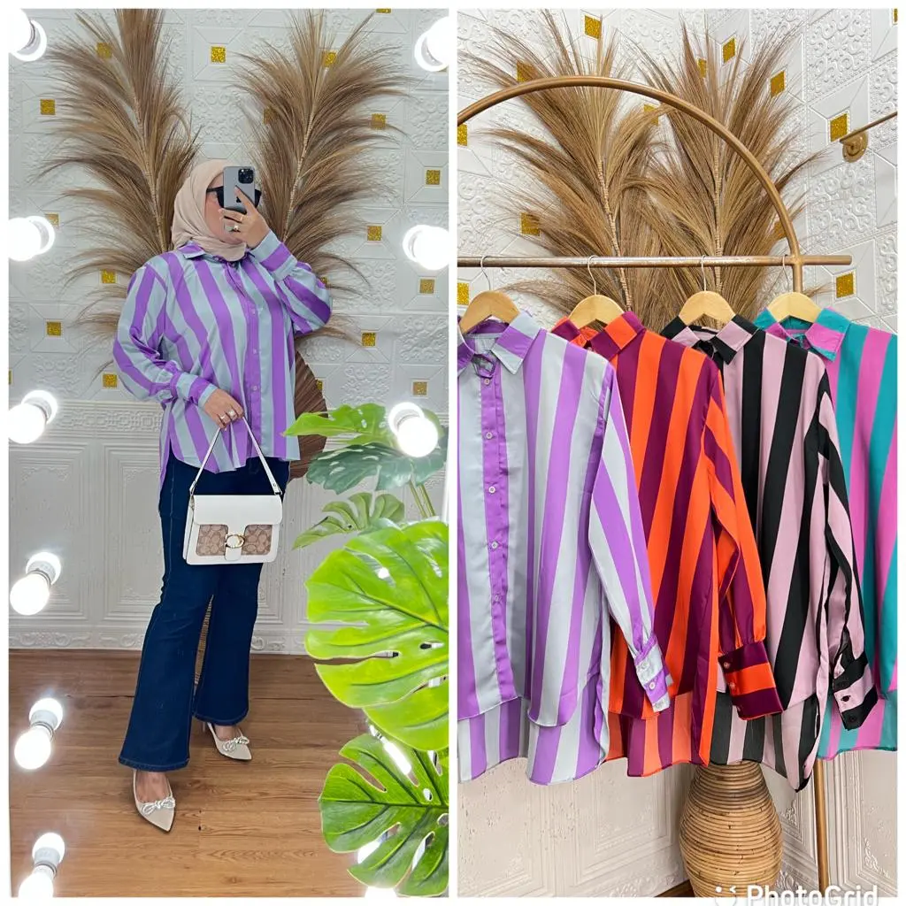 Kemeja Salur Oversize Kemeja Garis Kekinian Atasan Salur Terbaru