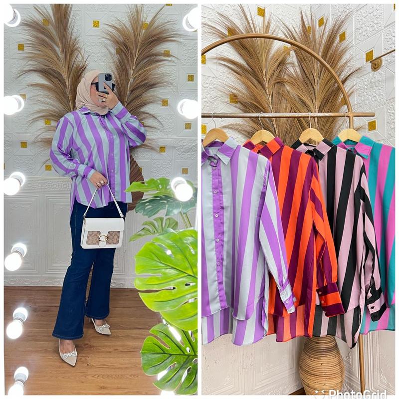 Kemeja Salur Oversize Kemeja Garis Kekinian Atasan Salur Terbaru 1