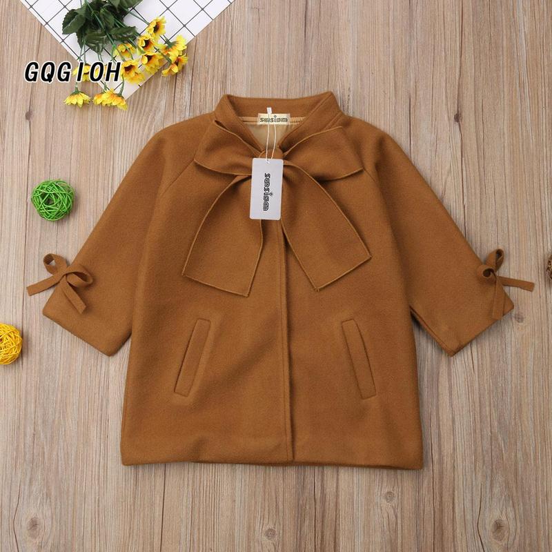 Little Girls Jacket, Solid Color Loose Bow Neck Side Pockets Outerwear 5