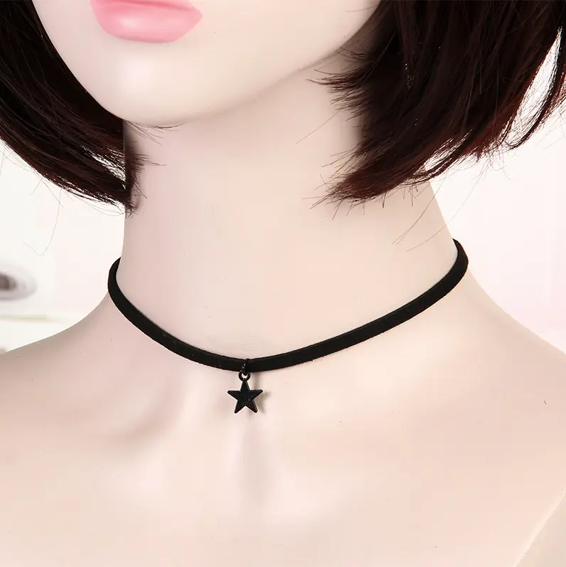 Vòng cổ dây chuyền choker nữ vải treo mặt ngôi sao đen siêu cá tính dự tiệc đám cưới Chain Trang Sức Women Jewelry 0