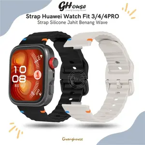 Guanghouse Silicone Strap Kompatibel untuk Huawei Watch Fit 3 / Fit 4 / Fit 4 PRO Model Wave Jahitan Silicone Warna Tali Huawei Fit 3 Strap Bahan Silicone Ada Jahitan Benang