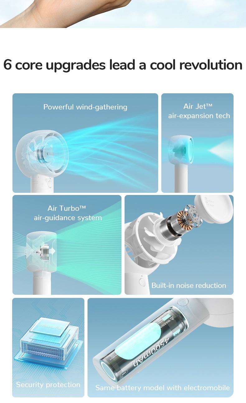 Product Introduction of JISULIFE Mini Fan Portable Leafless Pocket Fan USB Rechargeable 4500mAh Battery Desk Fan Strong Wind Mobile 8