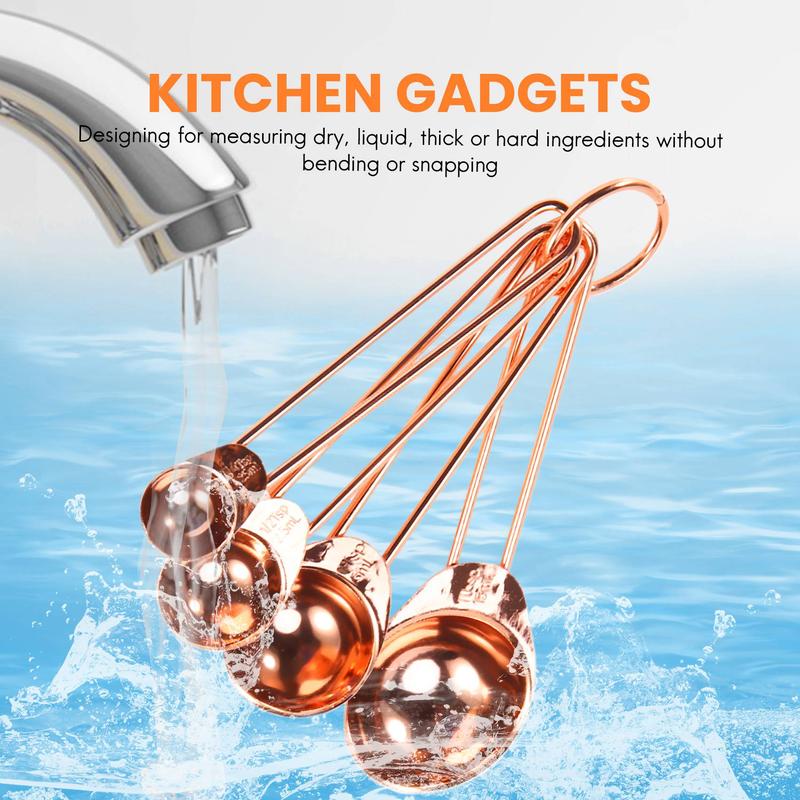 Rose gold Stainless Steel Measuring Cups and Spoons set of 8 Engraved Measurements,Pouring Spouts & Mirror Polished for Baking and Cooking 4