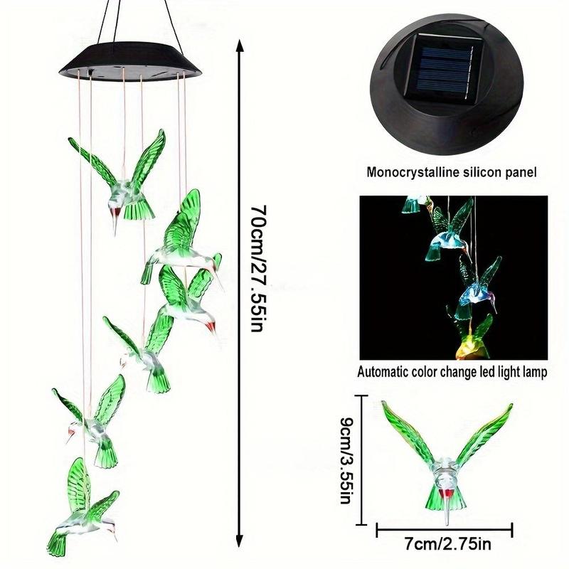 Solar Wind Chimes, Solar Color-changing Hummingbird Wind Chimes, Suitable for Garden Patio Decoration, Souvenir Gifts for Family and Friend 2