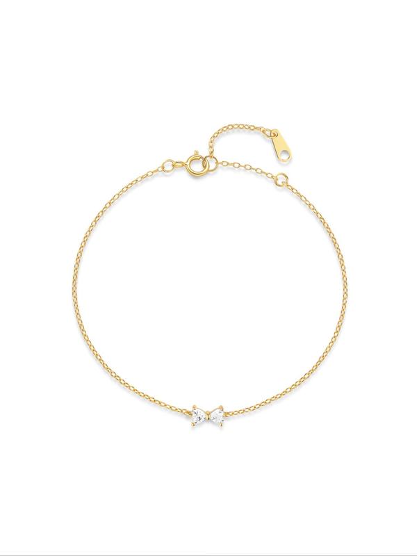 925 Sterling Silver Elegant Rhinestone Decor Bow Design Bracelet, Exquisite Bracelet for Women, Fashion Jewelry Accessories for Daily Wear 4