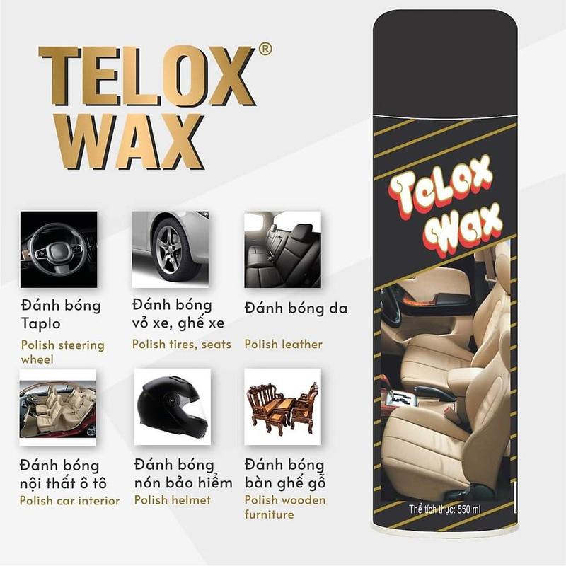 Chai xịt đánh bóng đa năng phục hồi nhựa đen TELOX WAX 550ml xịt bóng da phục hồi nhựa đen bóng vỏ bạc màu taplo xe ô tô xe máy