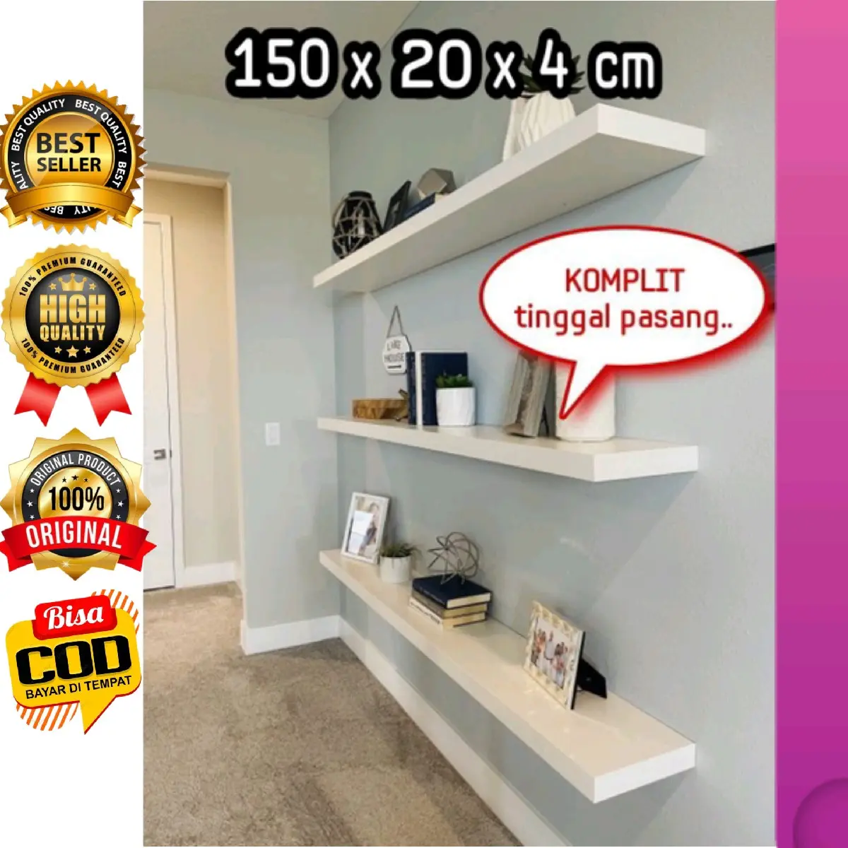 AMBALAN DINDING extra lebar 20cm melayang aestetik elegan dekorasi idaman buat mempercantik rumah anda_ banyak varian ukuran dan warna rak gantung hias