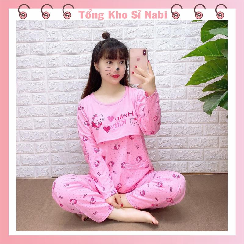 Bộ bầu - bộ sau sinh - cho con bú - chất liệu ctthô mềm- có thun chỉnh bụng ( hello kitty - QD