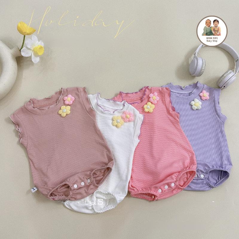 Quần Áo Trẻ Em, Body Chip Sát Nách Chất Tăm Lạnh, Đính Hoa Dễ Thương Cho Bé Gái Từ Sơ Sinh Đến 12kg Vải Tăm Lạnh Voi