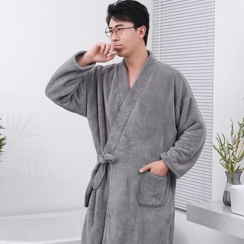45.00 Kg-100.00 kg Bath Towel Bathrobe Men's Home Bath Robe Four Seasons Universal Wearable Absorbent Long Menswear Loungewear 3