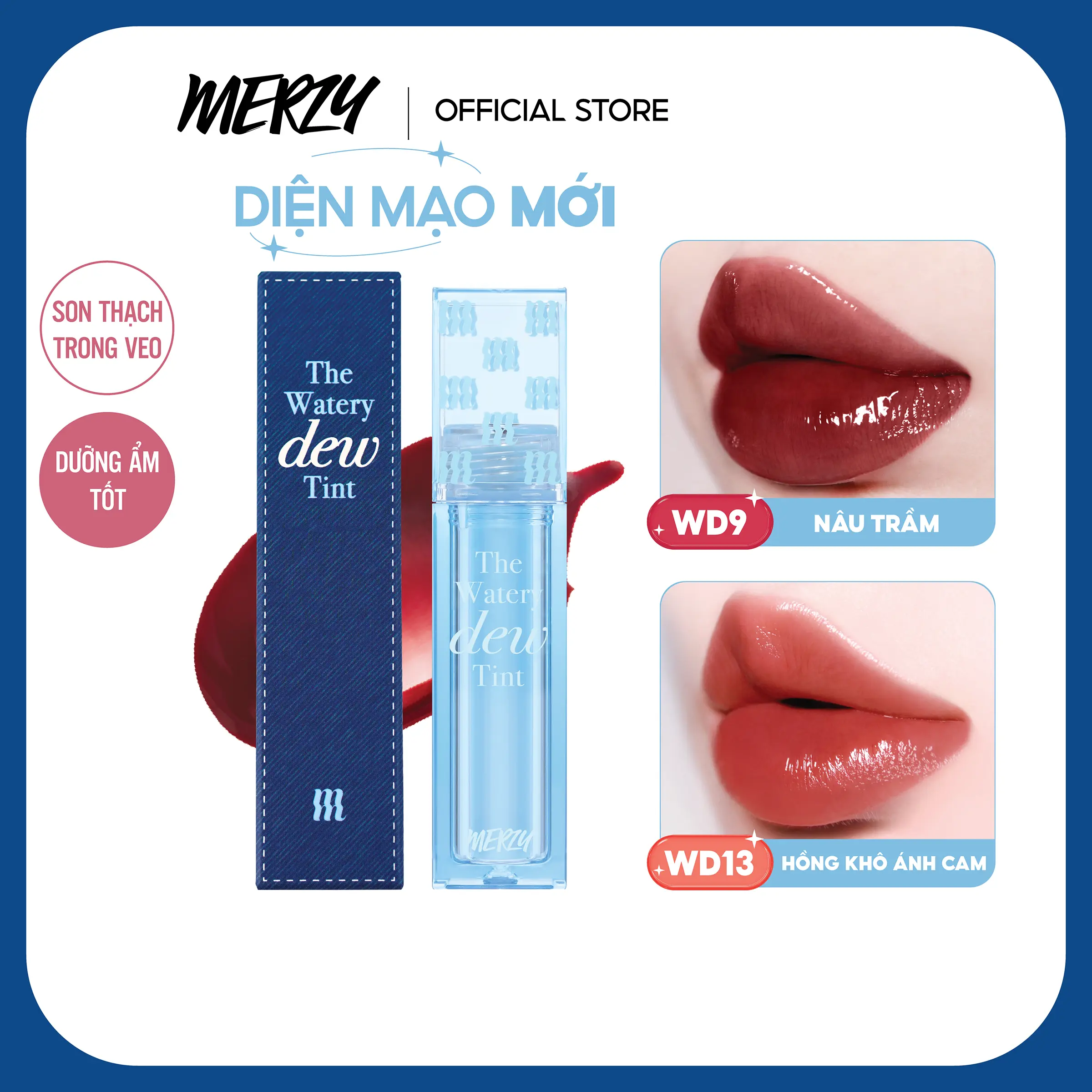 [New - Dew Jean Edition] Son Tint Bóng Dạng Thạch Trang Điểm Hàn Quốc Merzy The Watery Dew Tint 4g Cosmetic merzy tint merzy xanhdương