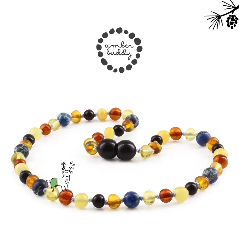 Amber Buddy - LE555 Kalung Bayi Amber dengan Deep Blue Imperial Jasper. LE555 1