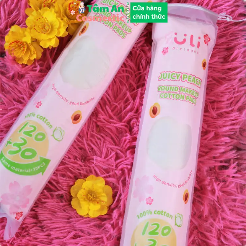 Bông Tẩy Trang Uli Dạng Tròn Juicy Peach Round Makeup Cotton Pad 150 Miếng Mềm Mịn, Dai, Không Kích Ứng Cosmetic 0