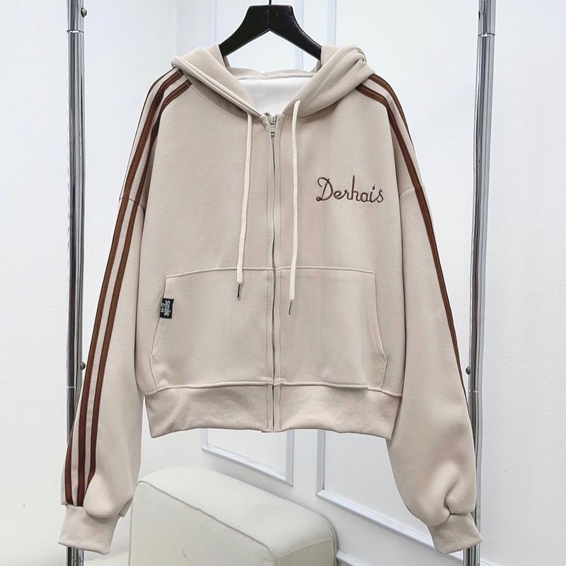 X7 Áo khoát nỉ 2 da [sọc tay có túi trong Derhais] chiều dài 54cm Hằng tidy Nữ form 40-60kg . mang đi nắng thoải mái.