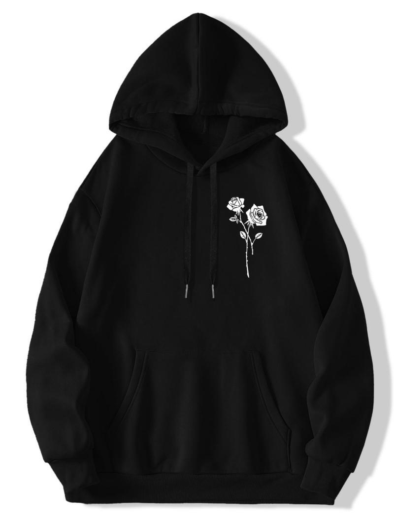 Product Introduction of Unisex Men's Floral Print Drawstring Hoodie, Kangaroo Pocket Long Sleeve Sweatshirt, Casual Pullover Tops for Spring & Fall, Graphic Hoodies, Trendy Men's Clothing, Men Gifts 6