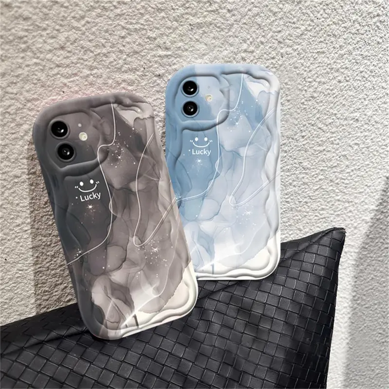 Casing hp ViVO Y27 Y36 Y17S Y16 Y15s Y12S Y02 Y22 Y21 Y20 Y02A Y02T Y35 Y11 Y17 Y15 Y12 Y30i  Y20s Y22s Y21A Y12i Y21s Y15A Y33s Y31 Y51 Y91C Y91 Casing Sampul Lembut Mengkilap Tepi Melengkung Bergelombang 3D Smiley Lucky  MUHAMAD 3