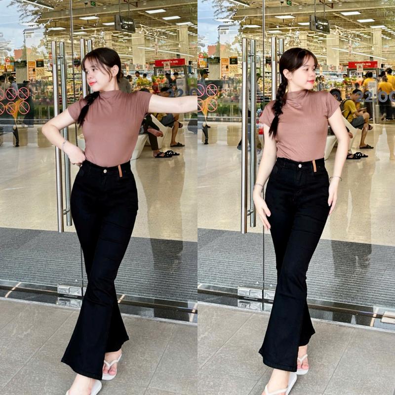 Quần Jean Loe ( MÃ Q-05 ) Chất Jean (Bò), Sẵn 2 Tông Màu xám nhạt ,đen trơn Dài 95cm Đủ Size ( S M L ) Vải Giãn Mềm Mịn (  Nữ Women Pants Kem Voi ) 5