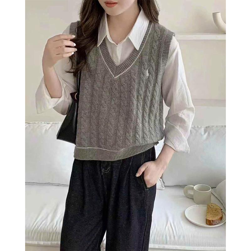 Áo Len Gile Thêu Ngựa Cổ V Phối Viền Phong Cách Hàn Quốc Hàng QC Minxu Shop GL21K