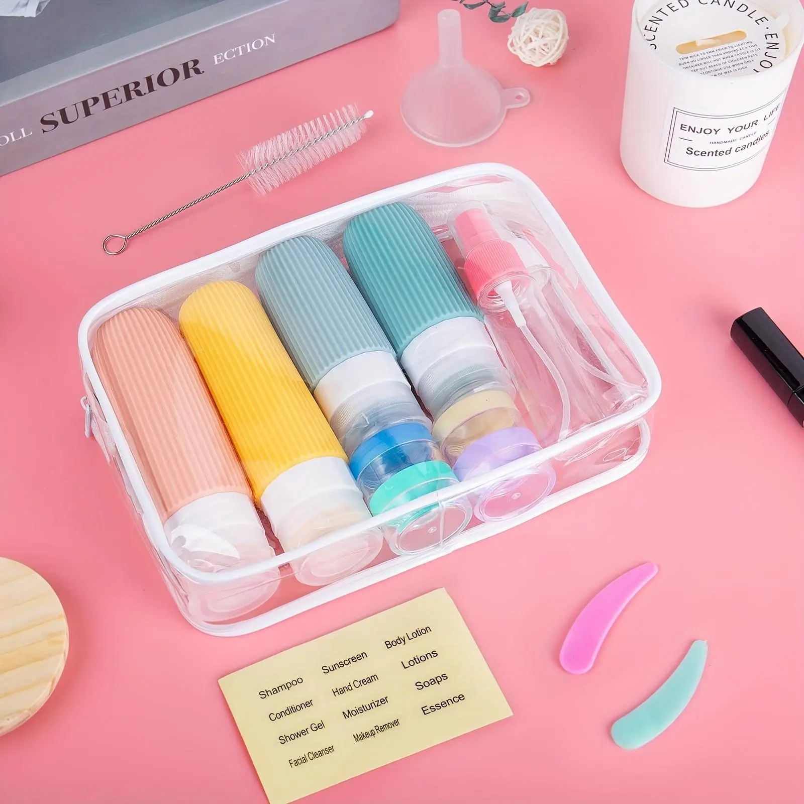 Silicone Travel Bottle Set, 16pcs/set Leak Proof Travel Container with Storage Bag, Refillable Travel Accessories for Shampoo Conditioner, Tin