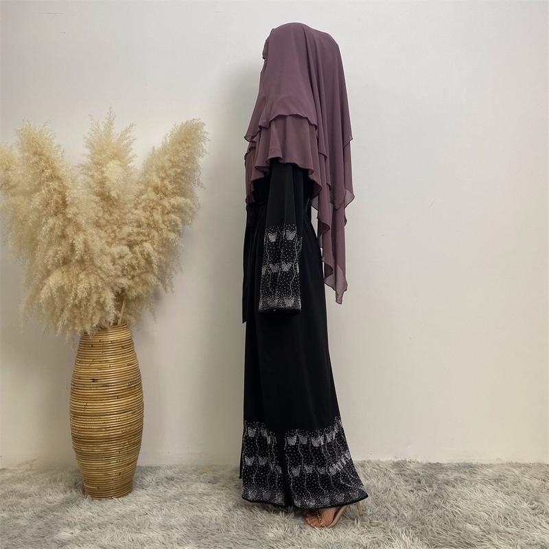 Product Introduction of Trendy Muslim Slim Fit Cardigan with Pockets Fashion Middle Eastern Embroidered Abaya 1431 8