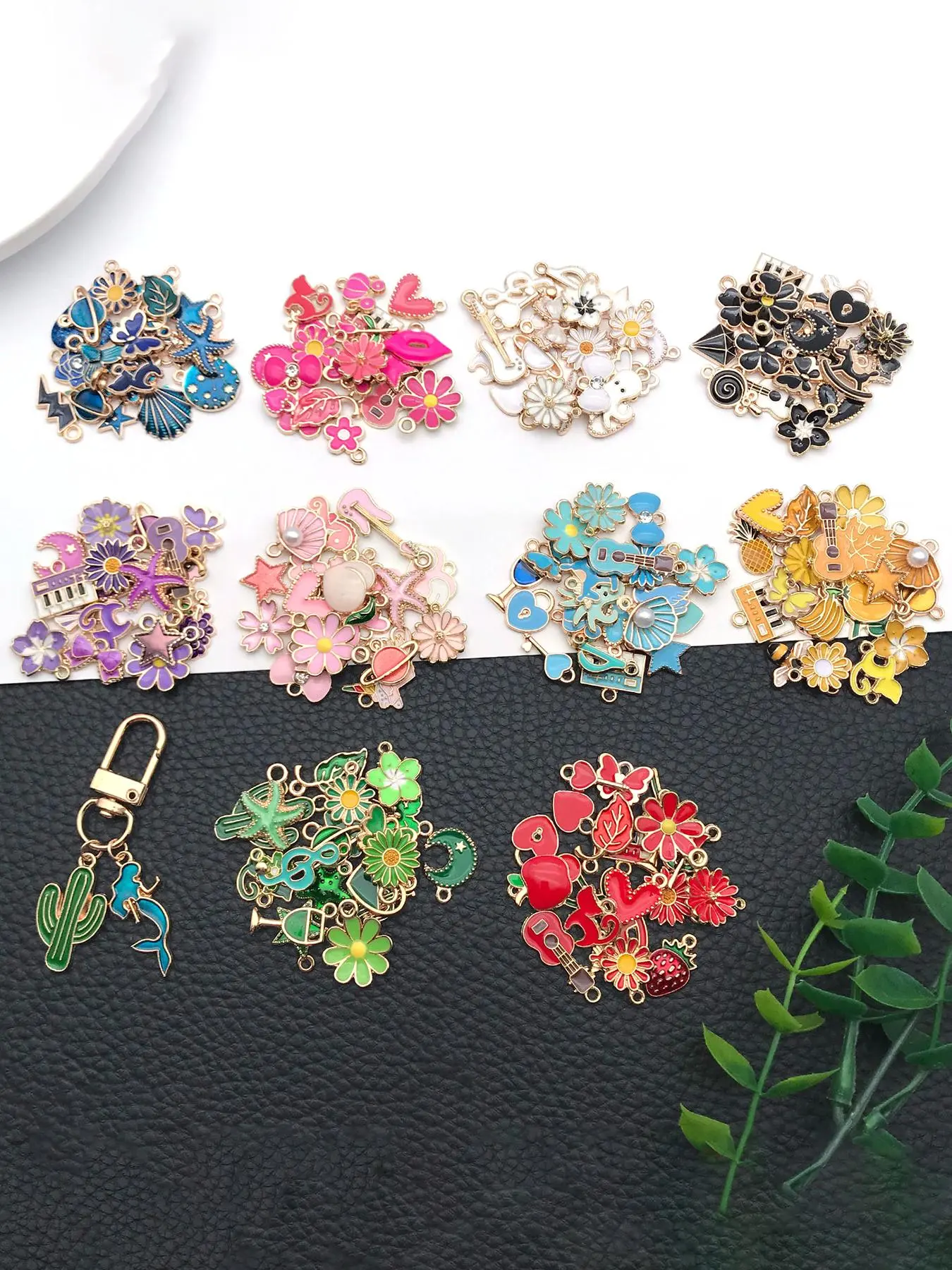 Mixed Color Cute Enamel Bulk Flower & Heart & Star Design Charms, Fashionable DIY Jewelry Accessories for Bracelet & Necklace & Earrings Making