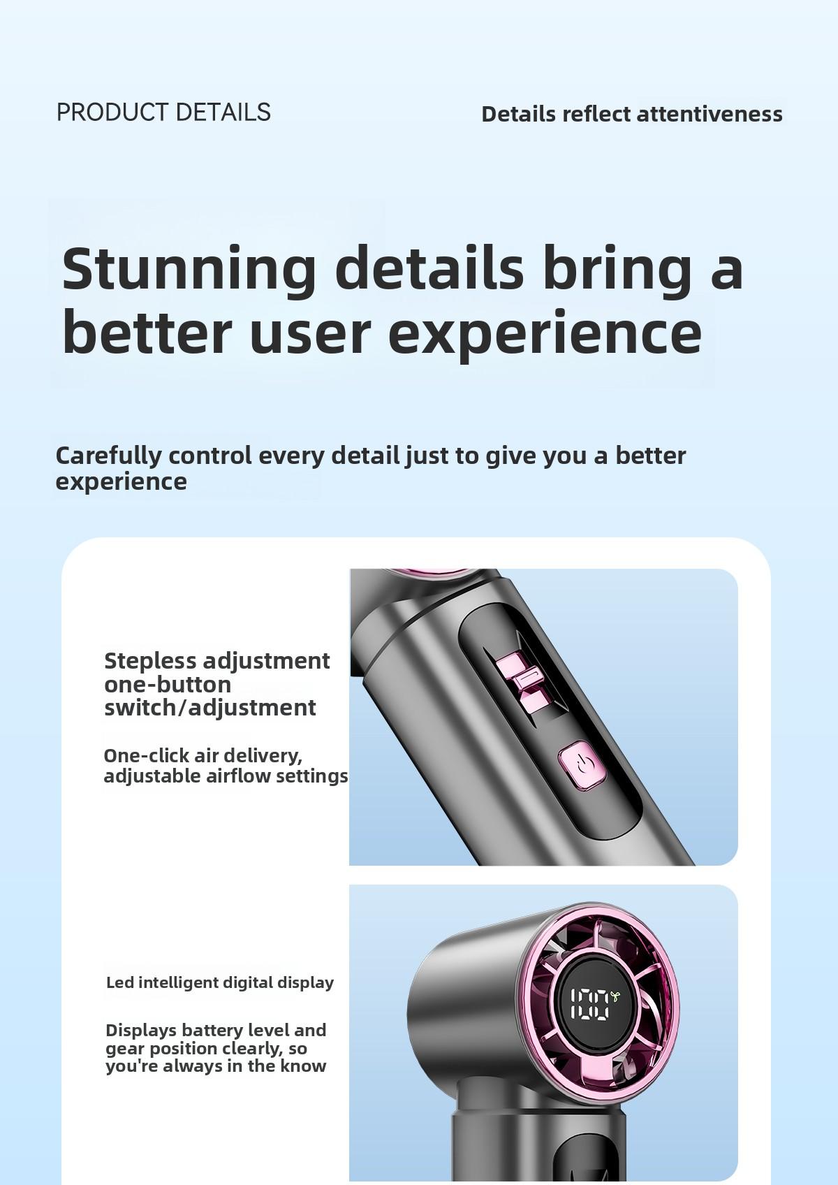 Kipas Pendingin, Kipas Genggam Mini Bergaya, Kecepatan Angin Ekstra Tinggi dengan 100 Pengaturan Kecepatan, Kipas Turbin Portabel untuk Luar Ruangan