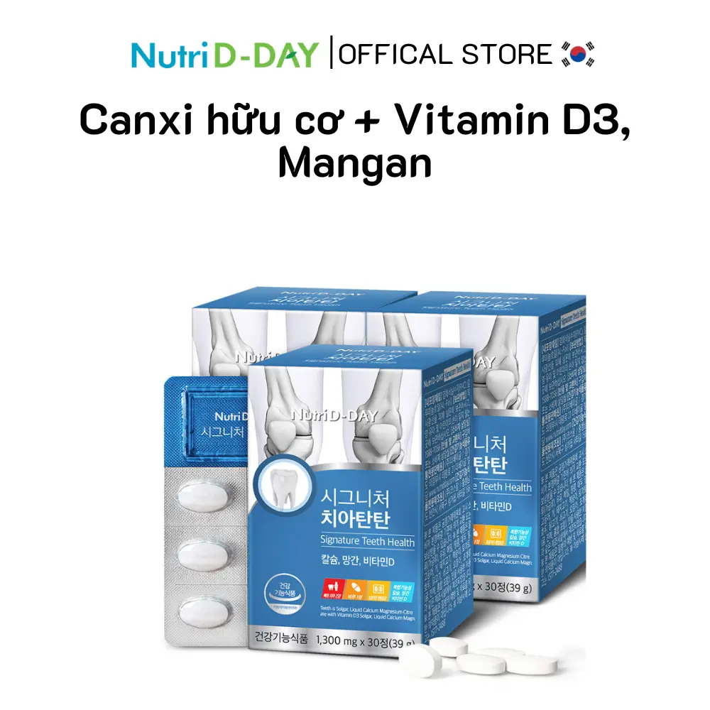 Viên uống bổ sung canxi hữu cơ phòng ngừa loãng xương Nutri D-DAY + Vitamin D3, Mangan chắc xương & răng taobien