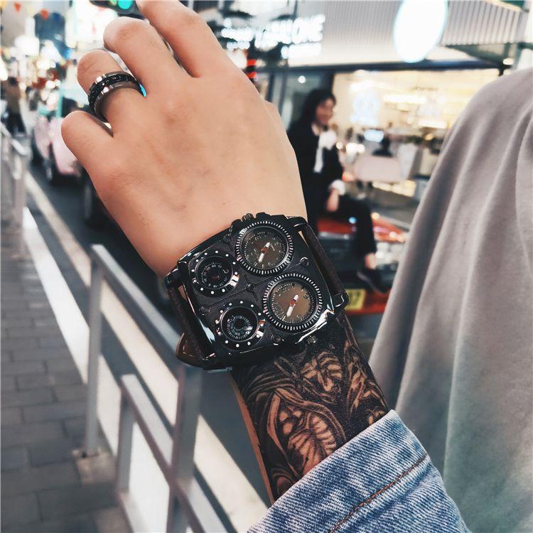 Đồng Hồ Thời Trang Nam Ngầu Không Thấm Nước Da Phong Cách Hàn Quốc Mặt Vuông Lớn Đeo Tay Watch