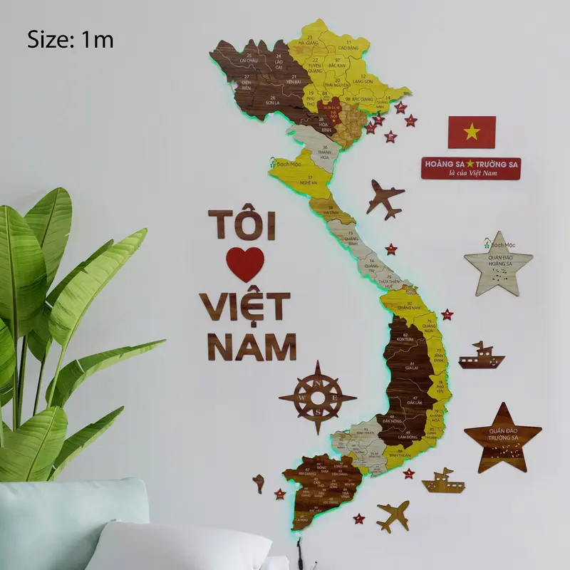 [63 TỈNH THÀNH] Bản Đồ Gỗ Việt Nam 63 tỉnh thành đầy đủ quần đảo Hoàng Sa và quần đảo Trường Sa Decor Trang Trí Dán Tường Phòng Khách, Nhà Cửa, Công Ty, Bàn Làm Việc, Trường Học, Cơ Quan Văn Phòng 5