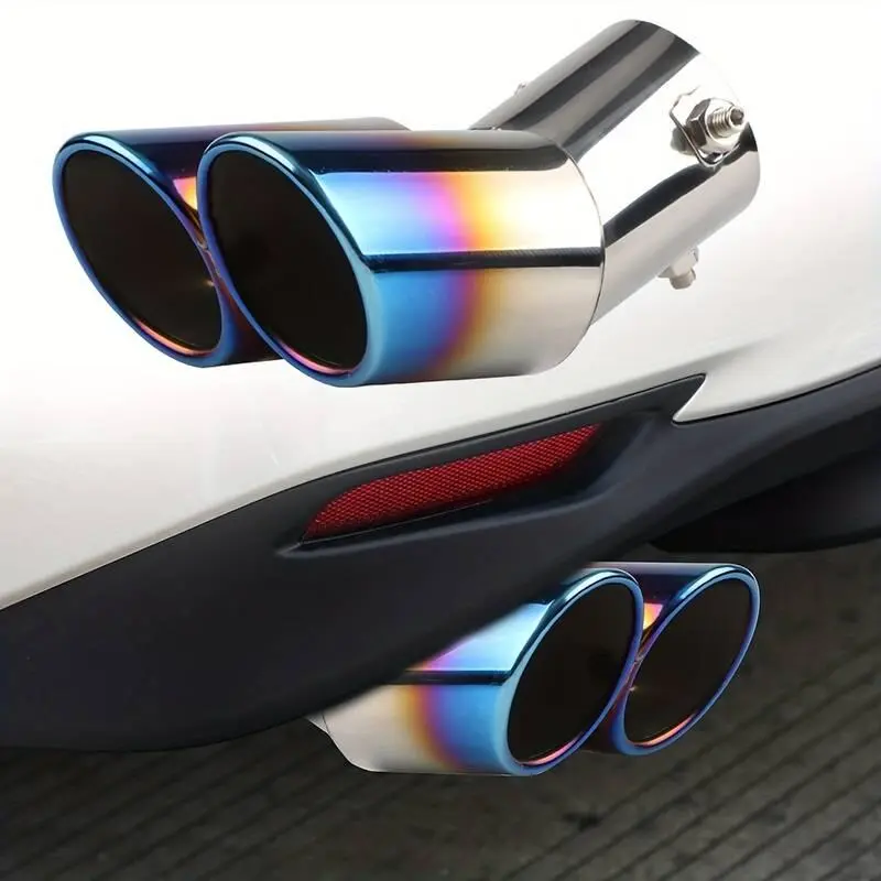 Car General One Out Two Grilled Blue Throat Double Tail Muffler Stainless Steel Exhaust Pipe Modification Supplie