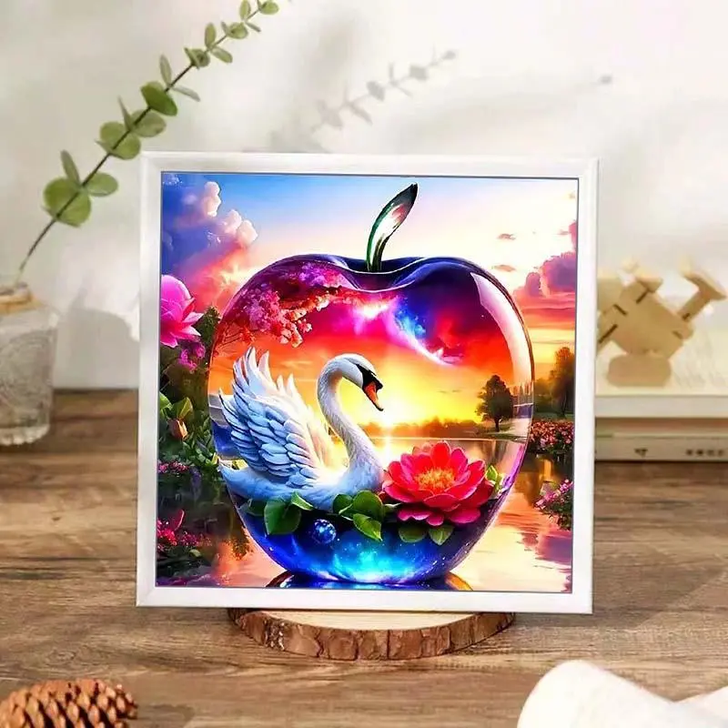 Swan & Apple Pattern DIY Diamond Art Painting Kit without Frame, 5D Diamond Art Painting Kit, DIY Decorative Art Picture for Beginner 3