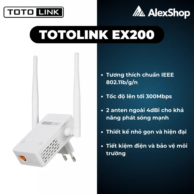 [300Mbps] Mở rộng sóng TOTOLINK EX200 Wi-Fi chuẩn N 300Mbps Chính hãng 0