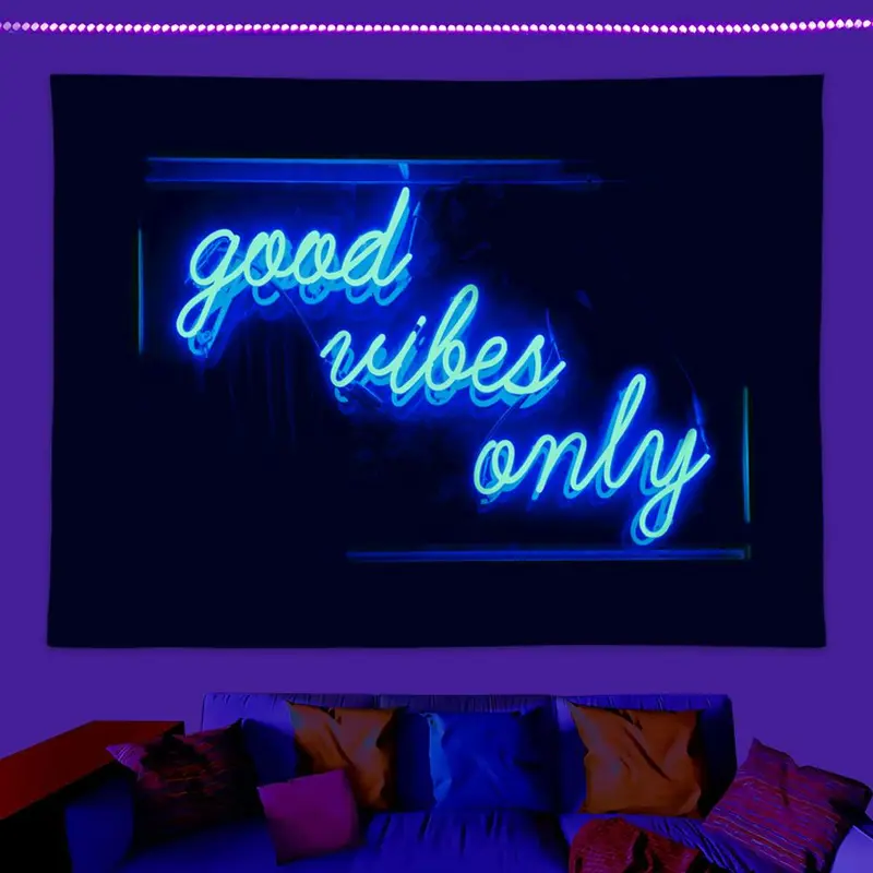 Letter Landscape Pattern Fluorescent Tapestry with Installing Accessories, 1 Count Wall Hanging Black Light Tapestry for Home Living Room Bedroom Decoration, Interior Design 3