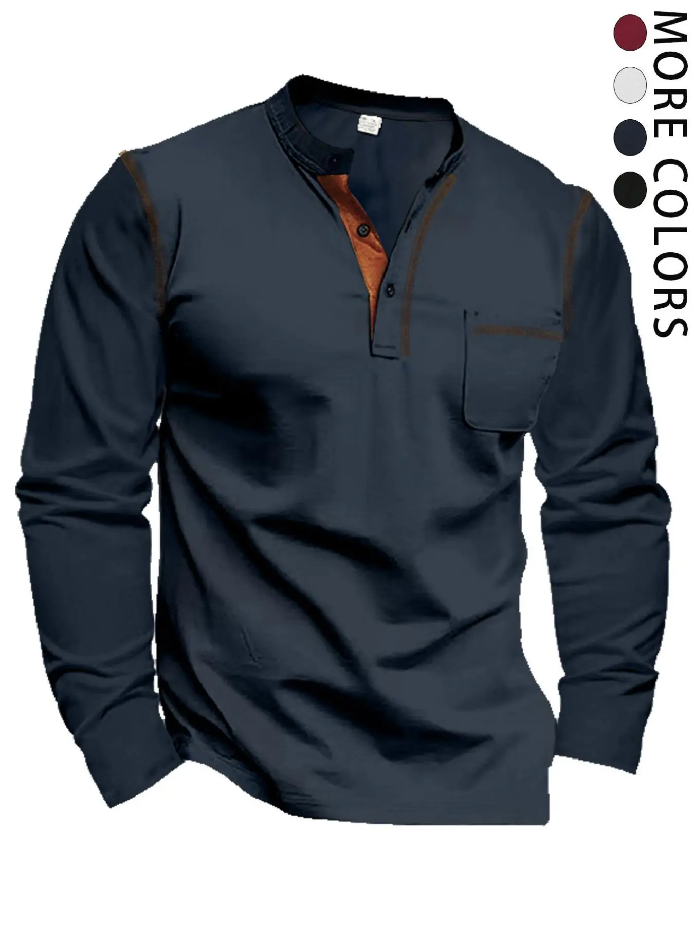 Men's Solid Half Placket Henley Neck Tee, Regular Fit Casual Long Sleeve T-shirt for Daily Wear, Men's Top for All Seasons