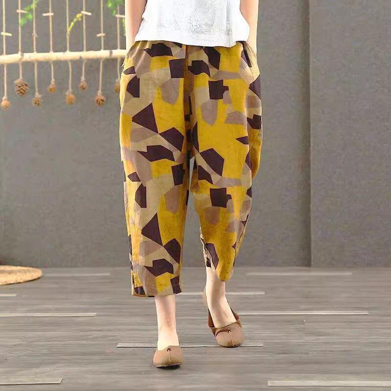 Quần Harem, Hàng Mới Về Với Chất Liệu Cotton, Mỏng Và Bó Sát, Quần Rộng Thùng Thình In Họa Tiết, Ngoại Cỡ, Quần Thường Ngày Vải Lanh Và Cotton, Dáng Rộng Vừa Vặn, Thích Hợp Cho Mẹ, Quần Cropped, [3595 Lặp Lại] quần  xanh  đen quần  ống  rộng  xám  tiêu 1
