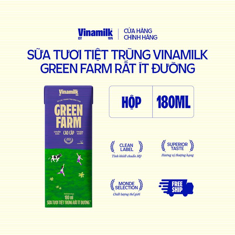 Combo 6 lốc Sữa Tươi Tiệt Trùng Vinamilk Green Farm Rất ít đường 180ml x 24 hộp