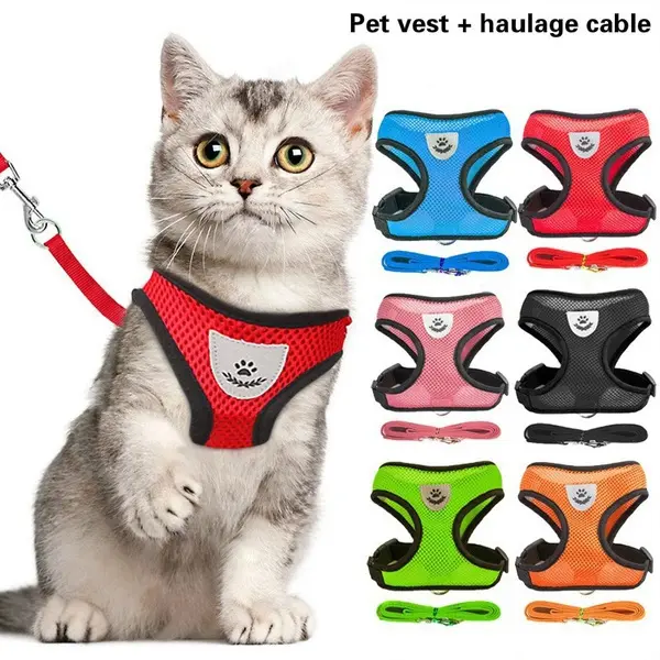 Breathable Mesh Cat Harness and Leash Reflective Kitten Cats Harnesses Small Dog Puppy Harness for French Bulldog Chihuahua Pug