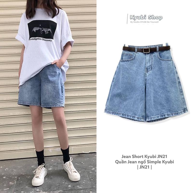 Quần short jean ngố lửng nữ Simple Kyubi Ulzzang form rộng (Có Bigsize, Size đại) - Quần sọt Jean Kyubi JN21 Pants