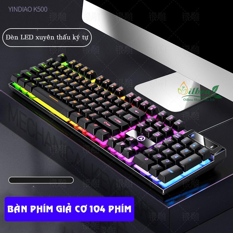 Bộ Bàn Phím Vi Tính Giả Cơ Gaming Đèn LED Có Dây, Chống Nước Chơi Game, 104 Phím K500