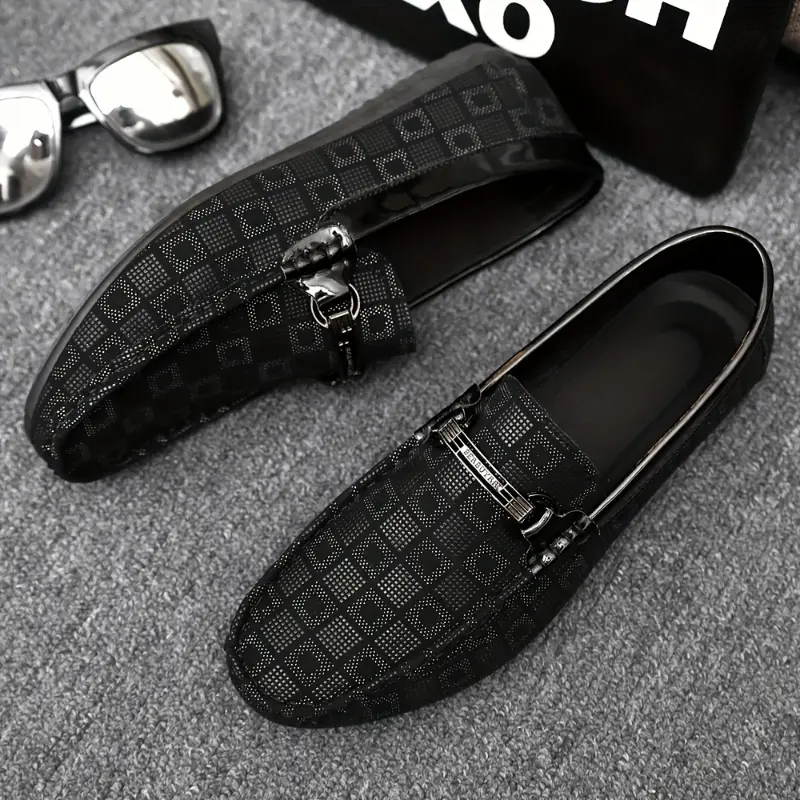 2025 New Men's Casual Plaid Loafers Slip-on Penny Loafers with Fashionable Buckle Decoration, Soft Sole Comfortable and Lightweight for Daily Wear 2