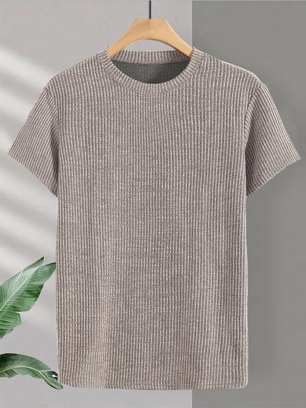 Men's Regular Fit Solid Tee, Casual Short Sleeve T-shirt for Summer, Fashion Men's Top for Daily Wear 2
