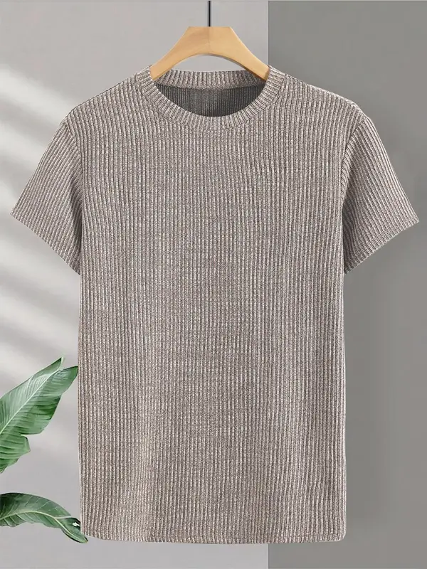 Men's Regular Fit Solid Tee, Casual Short Sleeve T-shirt for Summer, Fashion Men's Top for Daily Wear 2