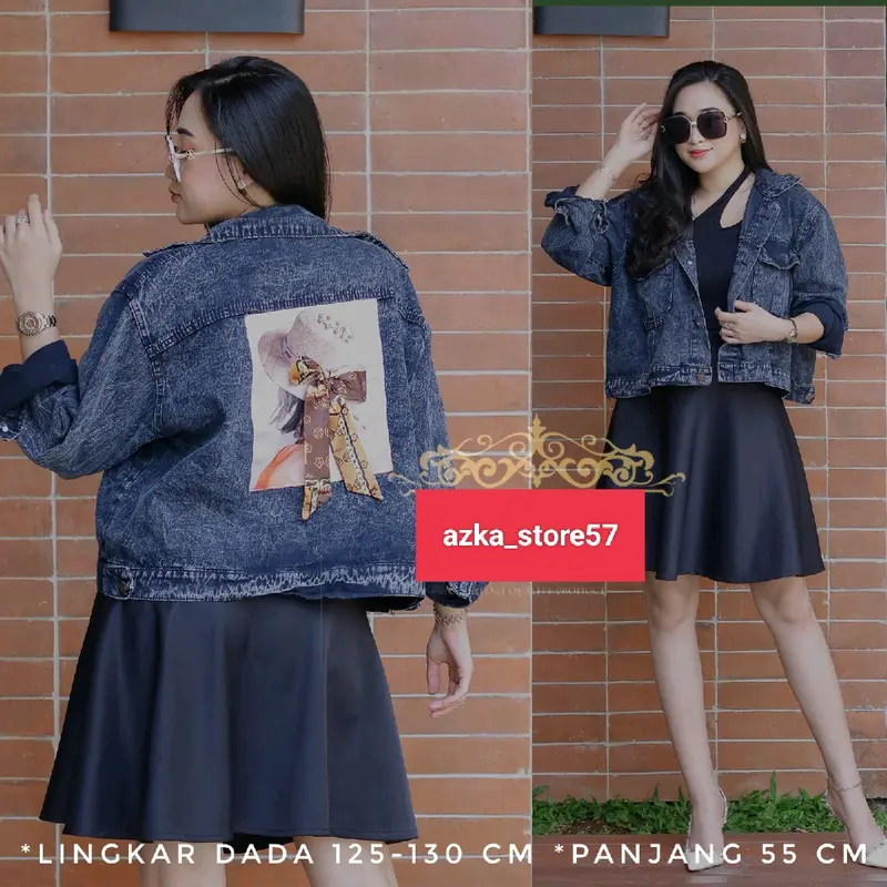 Jaket Crop Jeans Wanita Pita Belakang//Pita Emblem 3D//Jaket jeans Jumbo  Cewek  Denim Oversize Panjang Hitam Blazer 5