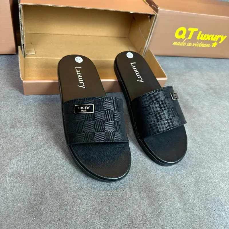[Mã D 20 ] Dép Nam, Dép lê, dép da kẻ karo 3 màu có khâu quai chắc chắn size 37-45 DéP Đế Bằng Slipper Caro 8