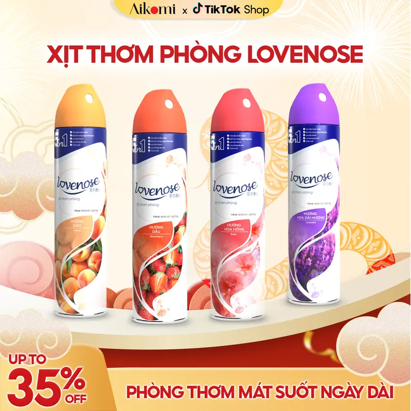 Combo Xịt thơm phòng Lovenose hương thơm tự nhiên dễ chịu lưu hương lâu dài, lan tỏa nhanh - Dung tích 320ml Dầu Thơm Phòng, Dầu Thơm 8