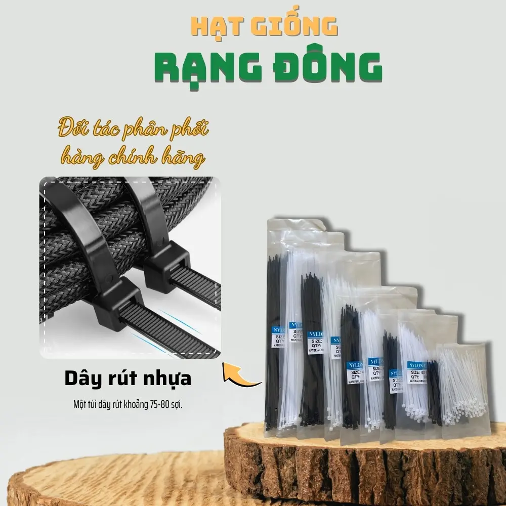 Dây Rút Nhựa Trắng, Đen (70-80 sợi) nhiều kích thước - dây thít nhựa cố định cành, cột giàn làm vườn - Hạt giống Rạng Đông