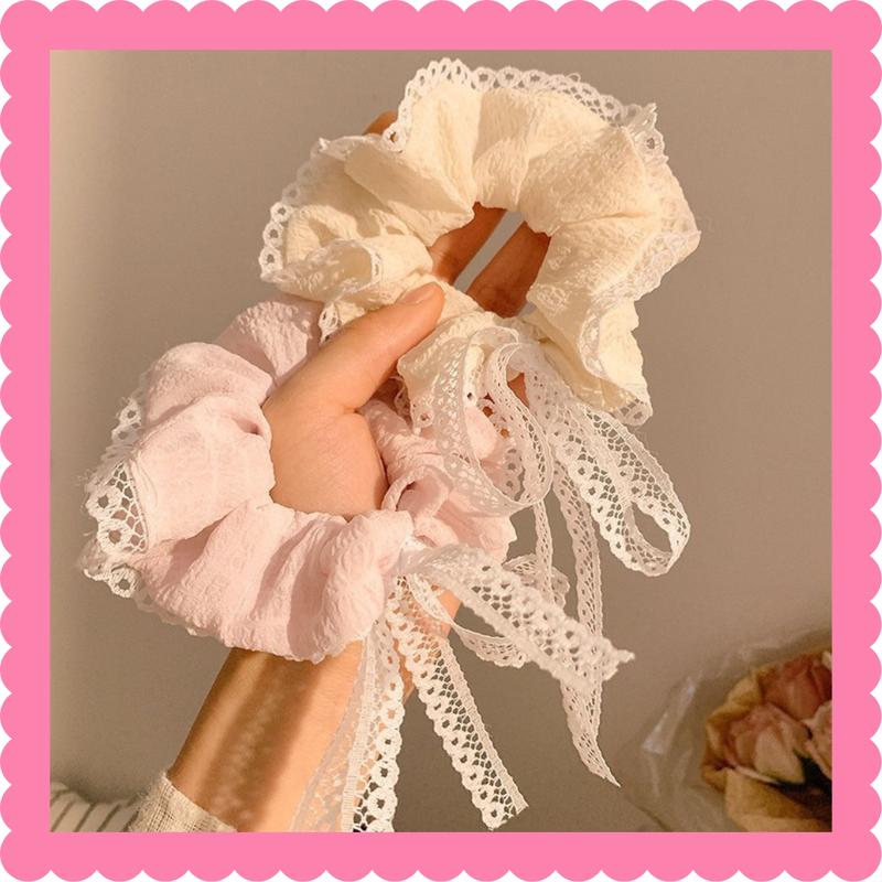 Scrunchies Minota dây buộc tóc vải mềm mại phối ren kèm nơ buộc điệu đà S07