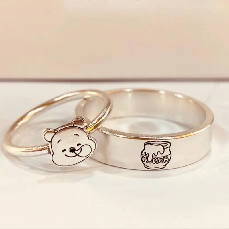 Cute Poop Winnie The Pooh Bear Couple Ring Honey Jar Ring Small Fresh Temperament Fairy Tale Cartoon Pattern Male Female Pair Ring