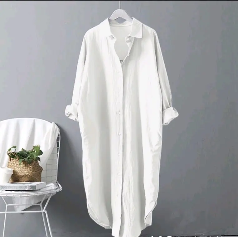 TUNIK JUMBO CRINKLE AIRFLOW/TUNIK WANITA KEKINIAN/TUNIK OVERSIZE/TUNIK JUMBO/TUNIK WANITA JUMBO TERBARU Polos Kancing Putih Muslim Panjang Atasan Basic