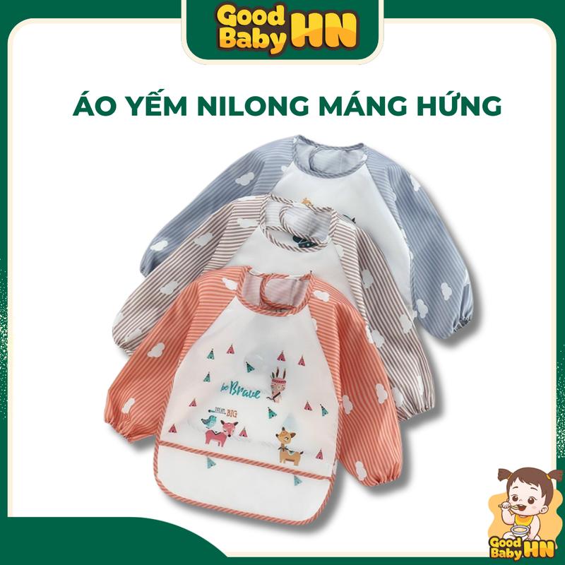  Áo yếm ăn dặm dài tay cho bé có chống thấm có máng hứng ngang ngực Áo yếm ăn dặm BLW cao cấp 